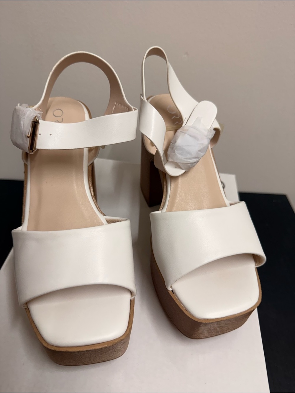 White Platform Block Heel Sandal with Ankle Strap - Picture 6 of 9